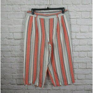 Tommy Hilfiger Women's Linen Blend Pants Wide Leg Cropped Loungewear Stripes L